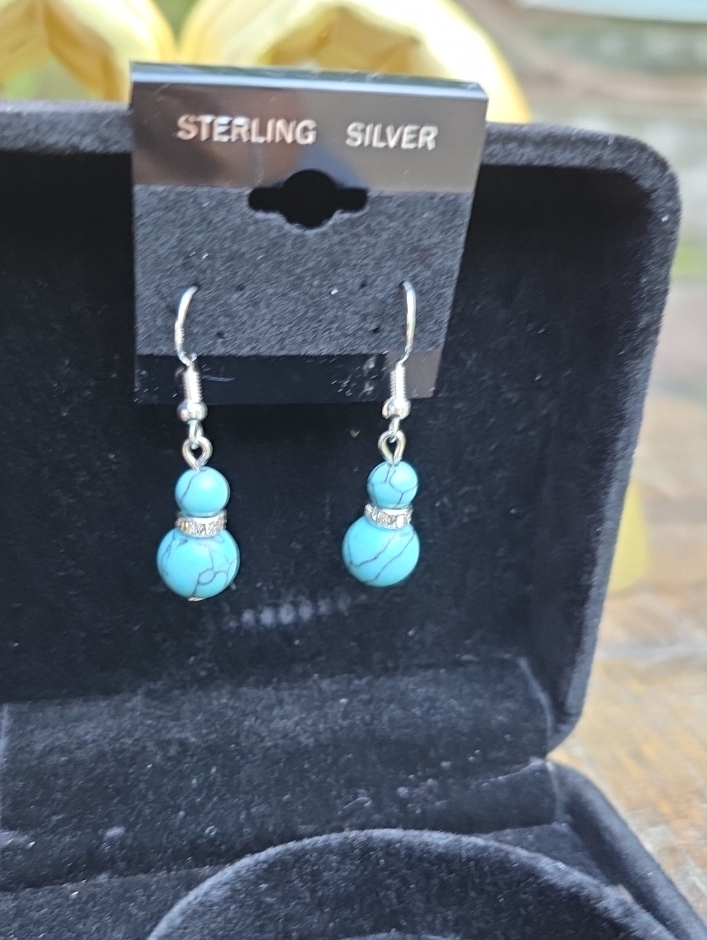 Turquoise & Crystal Bead Drop Sterling Silver Earrings